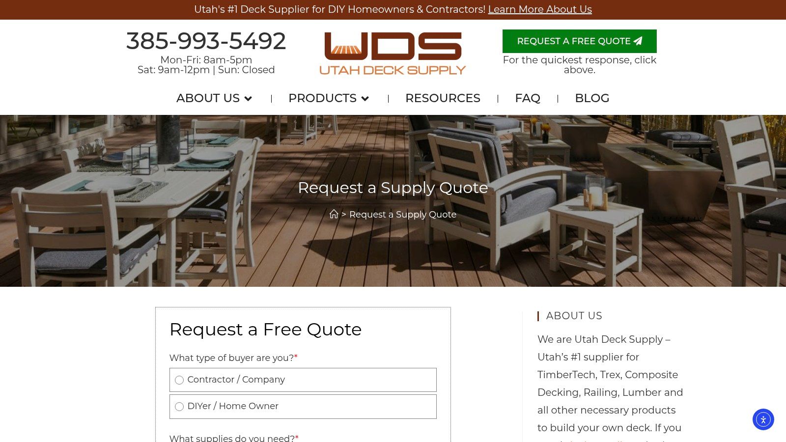 Screenshot from https://utahdecksupply.com/request-quote/